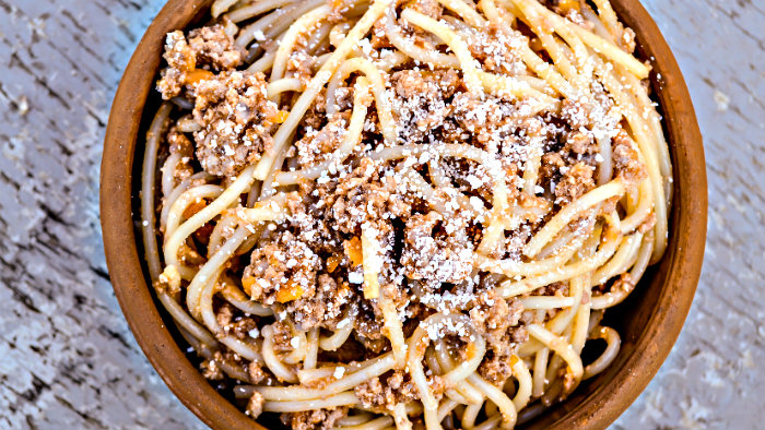 Parmesan is sprinkled on all pasta dishes.