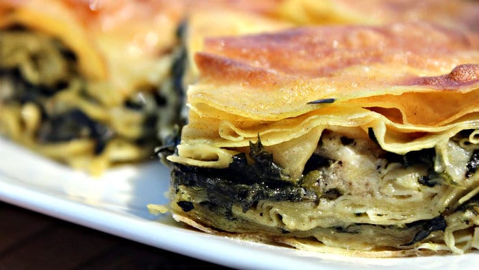 Borek can be filled with meat or spinach and cheese.