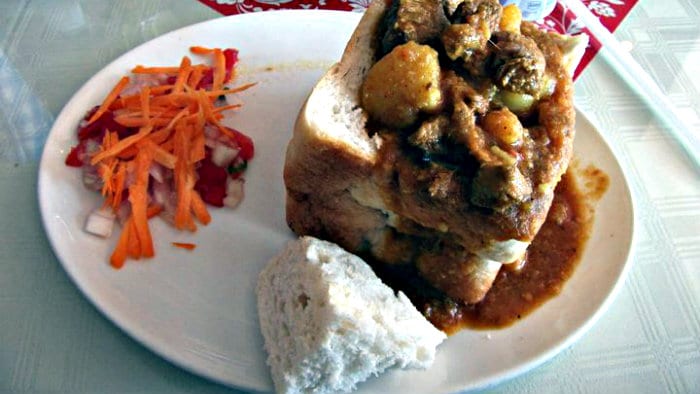 Bunny chow is a messy but delicious sandwich.