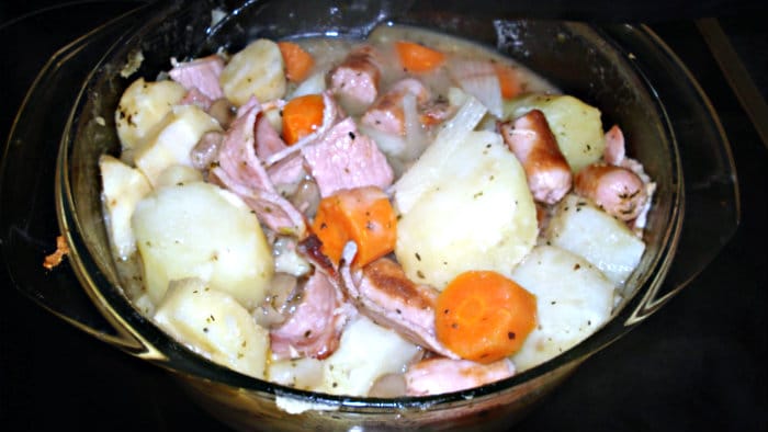 Coddle is a stew with bacon, pork sausage, potatoes.