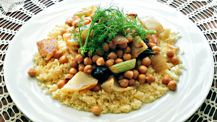 In Israel, they prepare couscous with lots of vegetables.