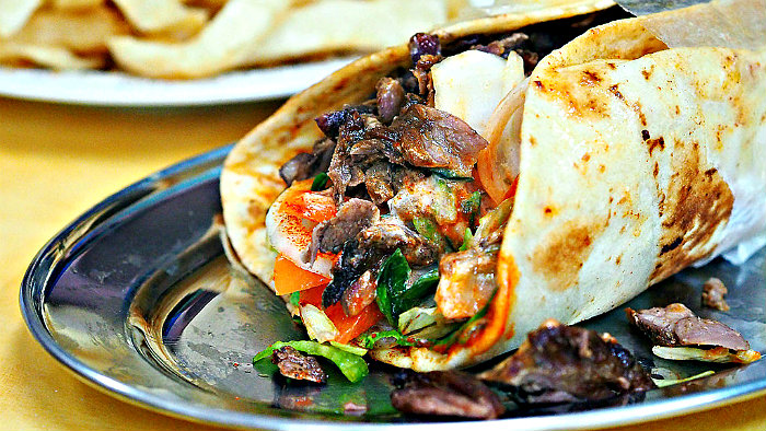 Gyros are made with meat and pita bread.