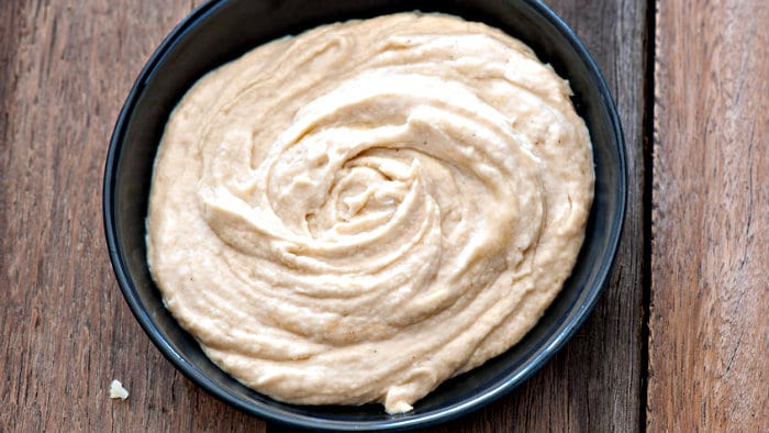 Tahini is made of ground sesame seeds.